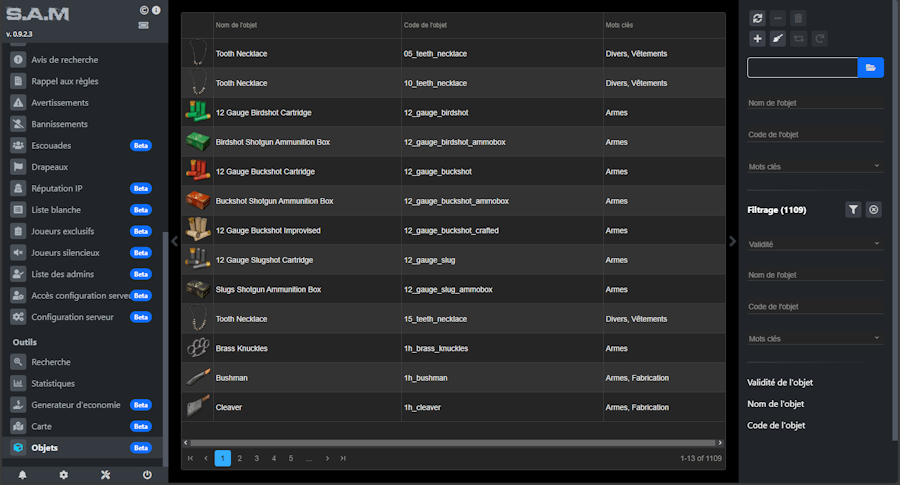 Base de donnée d'Objets