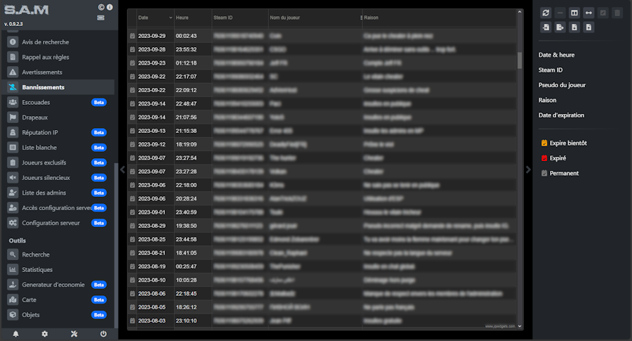Gestion des Bannissements