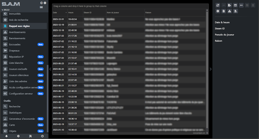 Gestion des Rappel aux Règles